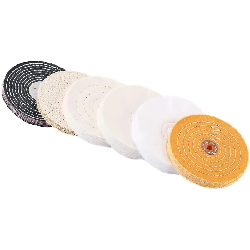

6PCS 6 Inch Cotton Polishing Wheel Set - for Bench Grinders or Drill Bits, White + Yellow + Black