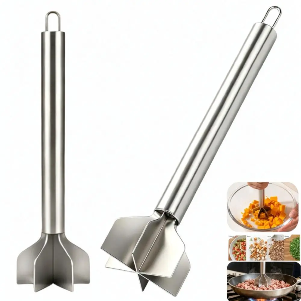 Compact 304 Stainless Steel Potato Masher 6 Blade Vegetable Crusher Ergonomic Kitchen Accessory For Home Cooking