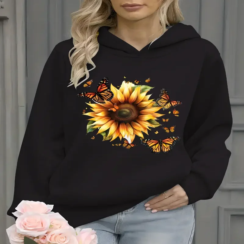 

Vibrant Hooded Sweatshirt Long Sleeve Casual Pullover Drawstring Relaxed Fit Cozy Autumn Winter Sweatshirt Womens Streetwear