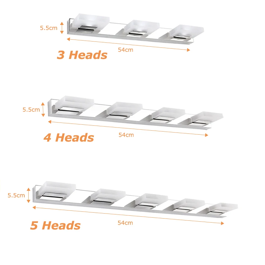 Modern Acrylic LED Vanity Light for Bathroom and Dressing Room with Stainless Steel Body and Rotatable Mirror Front Lighting