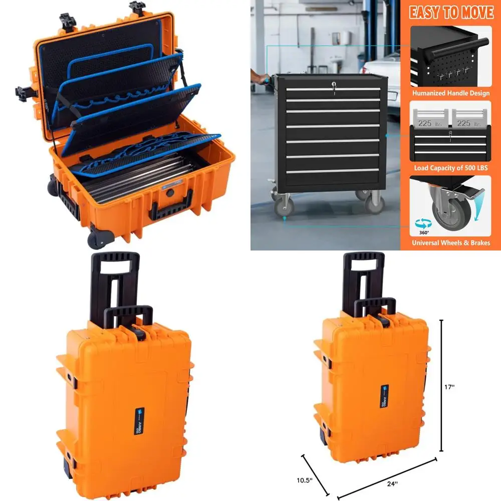 B&W International Jumbo 6700 Grande valigetta per attrezzi da esterno con tavoli portautensili tascabili in arancione