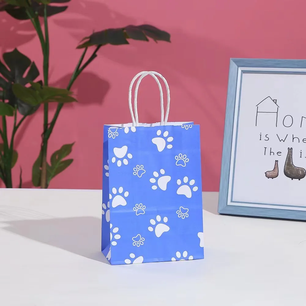 Puppy Dog Paw Print Gift Bags Paper Twist Handles Dog Gift Bags Paper Paw Print Treat Goodie Bags for PET Treat Party Favor