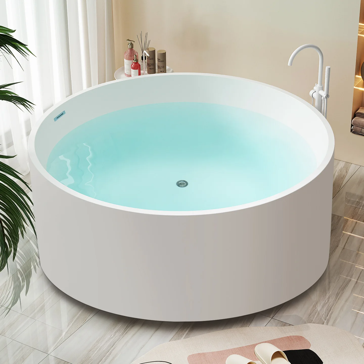 Bathtub Internet Celebrity Integrated Round Bathtub Artificial Double Couple Hotel B & B Bathtub Simple Thin Edge