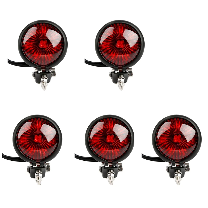 5X Red 12V Led Black Adjustable Cafe Racer Style Stop Tail Light Motorcycles Brake Rear Lamp For Chopper Bobber