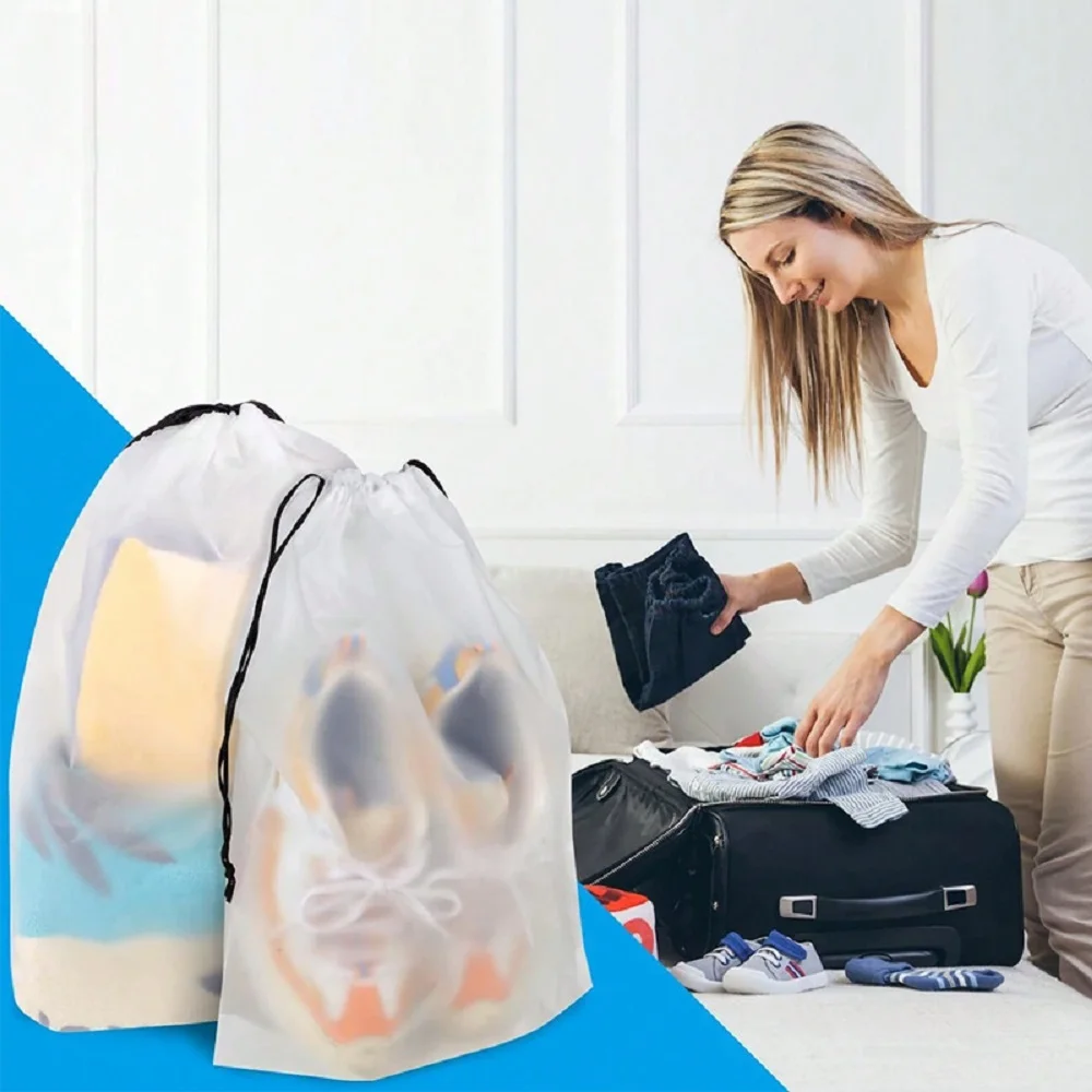 12/10pc Transparent Frosted Drawstring Bags Travel Waterproof Makeup Pocket Shoes Clothes Portable Underwear Organizer Pouch Bag