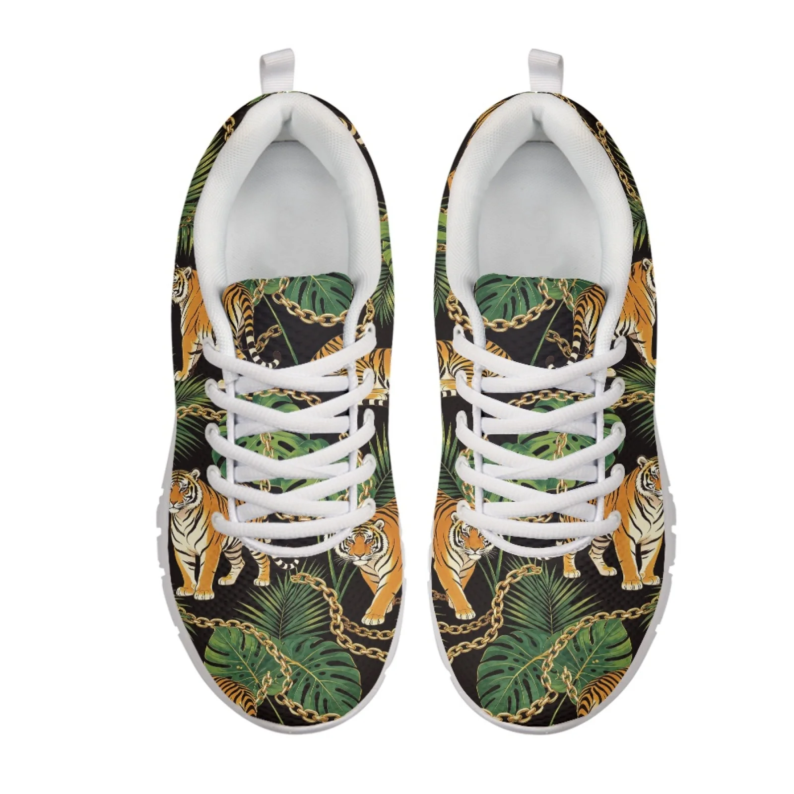 Coloranimal Tiger Leaf Chain Breathable Sports Trainers Mens Sports Tennis Shoes Walking Sneakers for Women Womens