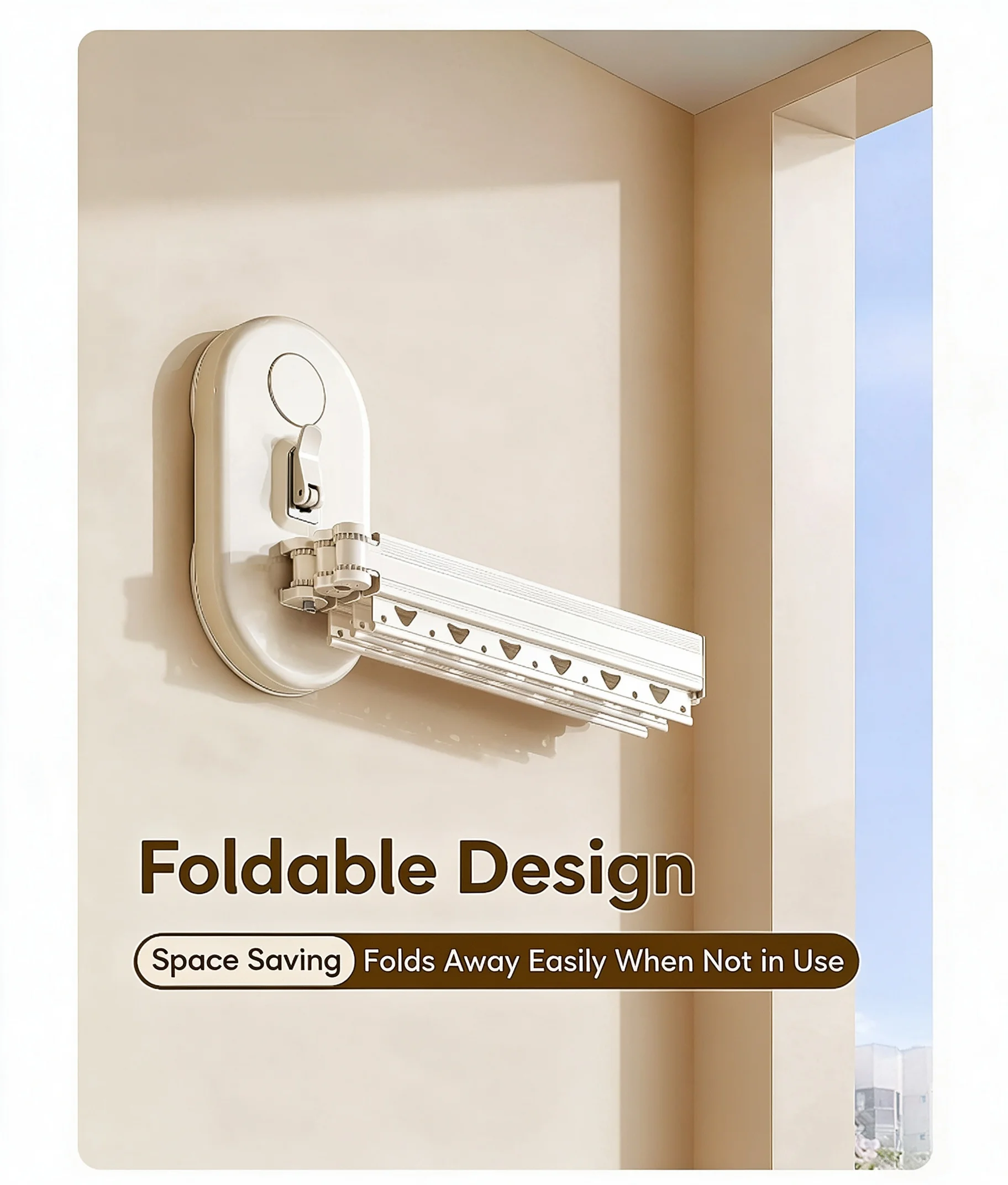 Suction Cup Folding Clothes Drying Rack Wall Mounted Retractable Aluminum Alloy No Drilling 360° Foldable Windproof for Balcony