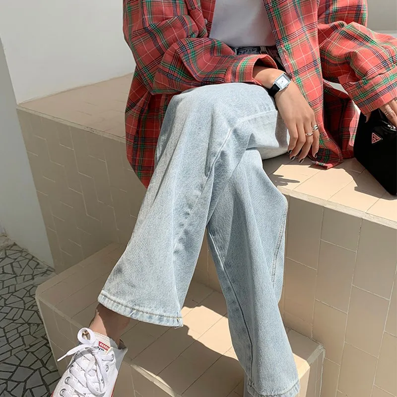 

Джинсы больших размеров, женские джинсы с высокой талией, свободные широкие брюки прямого кроя, длинные брюки, осень-зима, новый Sle для полных сестер