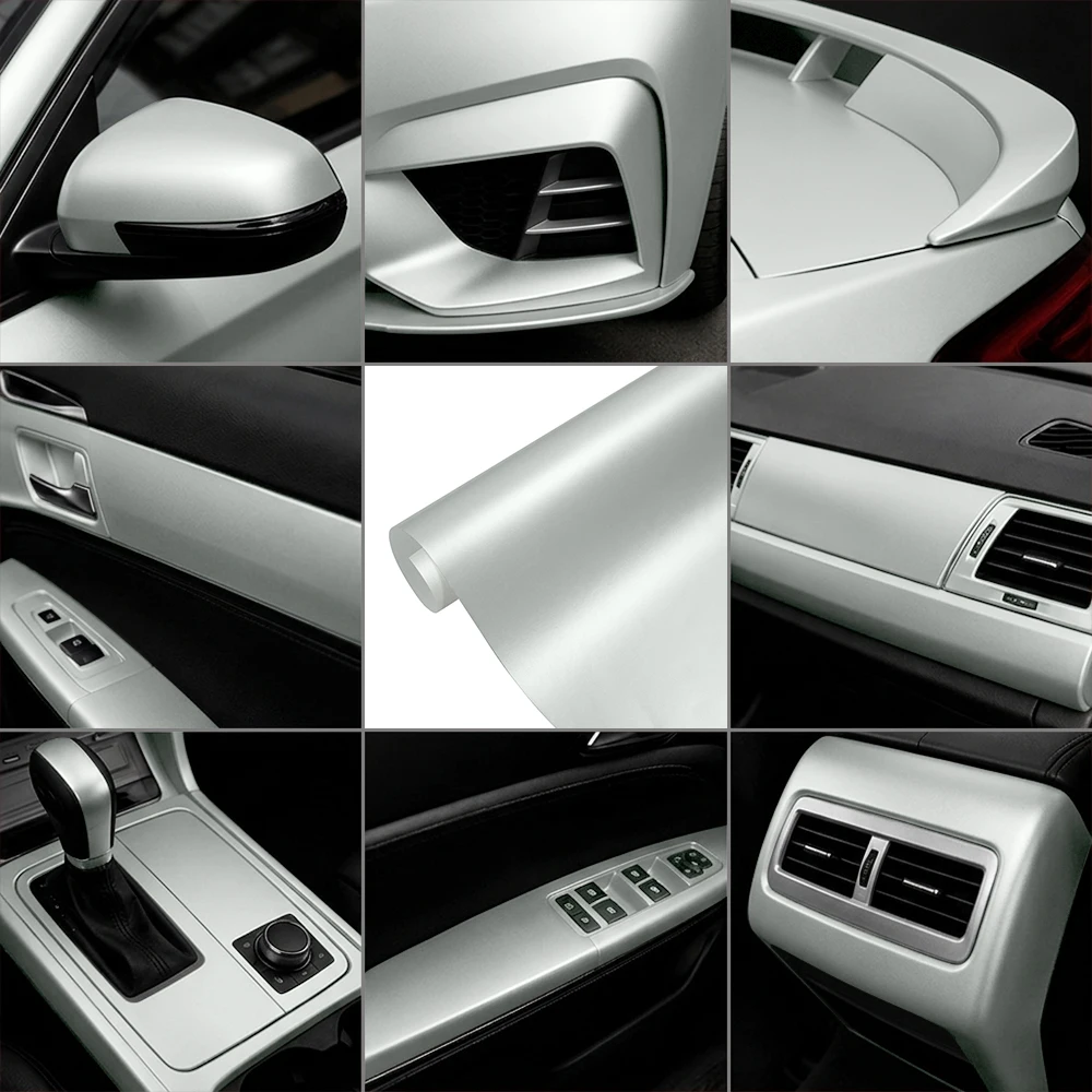 Matte Silver Car Vinyl Wrap Film Self‑Adhesive Bubble Free Sticker PVC Bubble Free Decals Auto Interior Exterior Modification - view 3