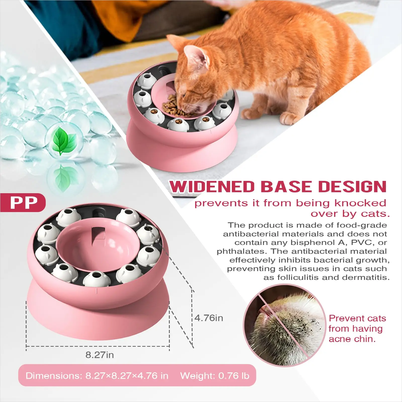 Cat Slow Feeder, Raised Cat Dog Food Bowls with Stand,Cat Puzzles Feeder Rotating Slow Feeder,Non-Slip Food Bowls Slow Eating