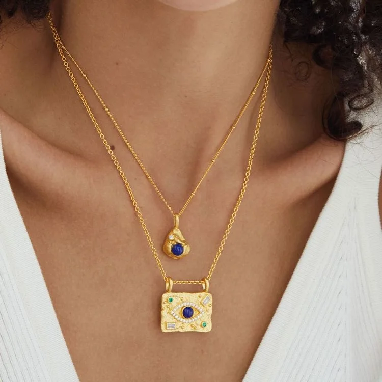 

Vintage 925 for Women Diamond Jewelry Pendants Necklace 18k Gold Natural Lapis Lazuli 5a Cz Eye of Horus Necklace