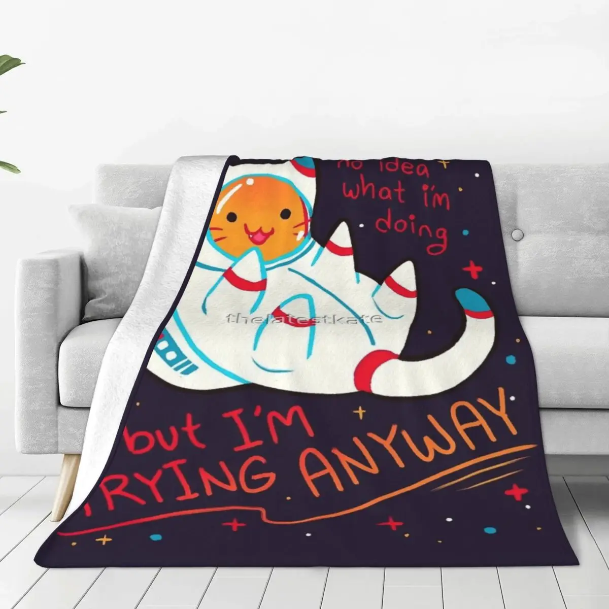 I'M TRYING ANYWAY Catstronaut Four Seasons Universal Blanket Travel Can Be Covered Father's Day Gift