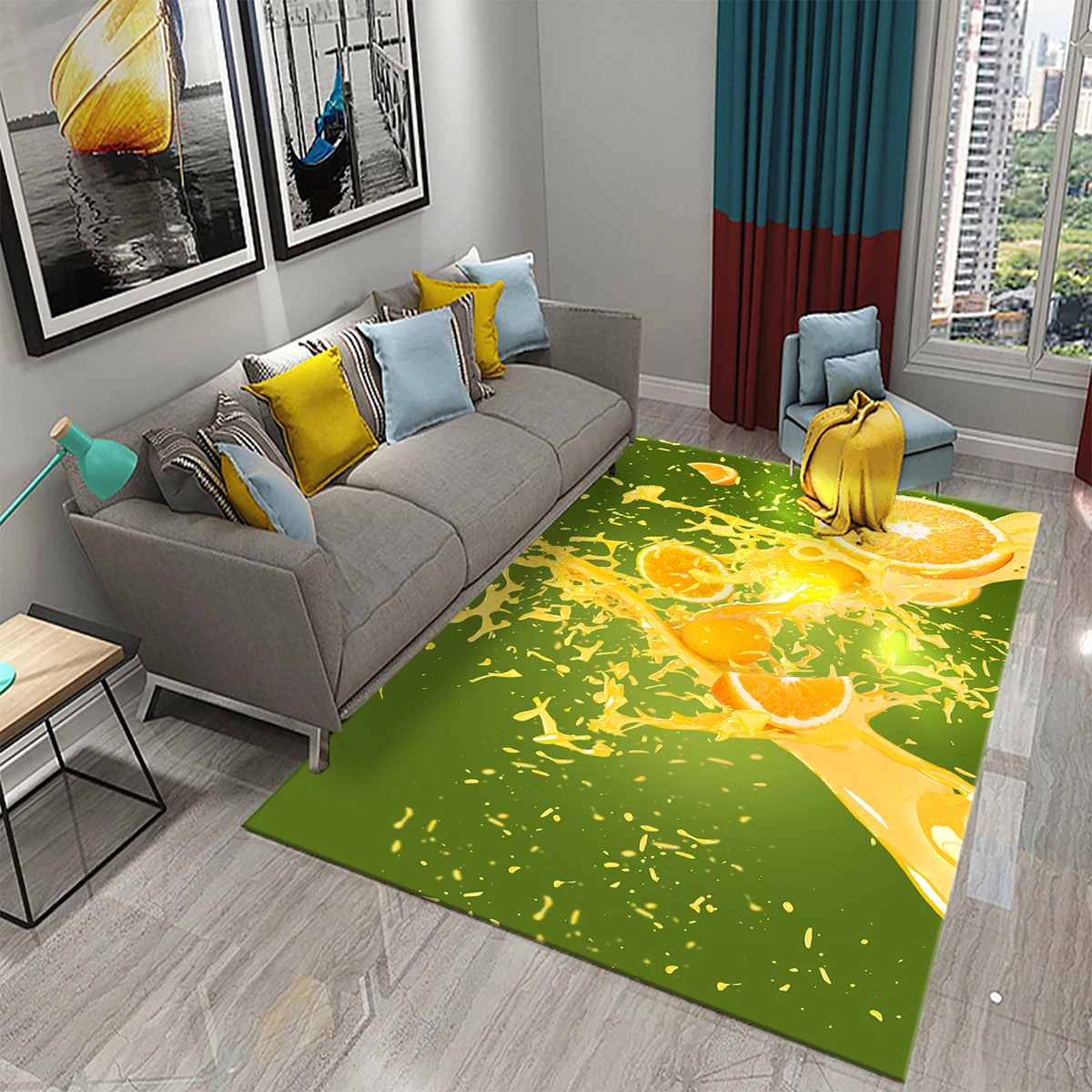 Yellow and Green Lemon Carpet Fresh Fruit Pattern Doormat Bathroom Kitchen Anti-slip Carpet Bedroom Living Room Decor Floor Rugs