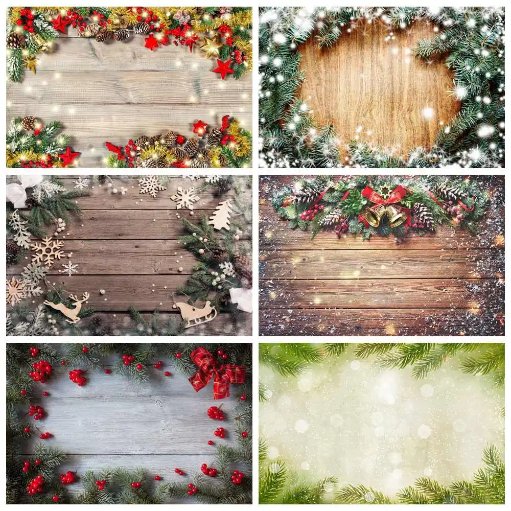 

MOON.QG Christmas Pine Ornaments Wood Backdrop for Photoshoot Wooden Board Studio Photo Background Photography Shooting Wall