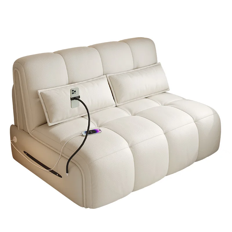 Intelligent electric leather sofa bed dual-purpose multi-function foldable combed