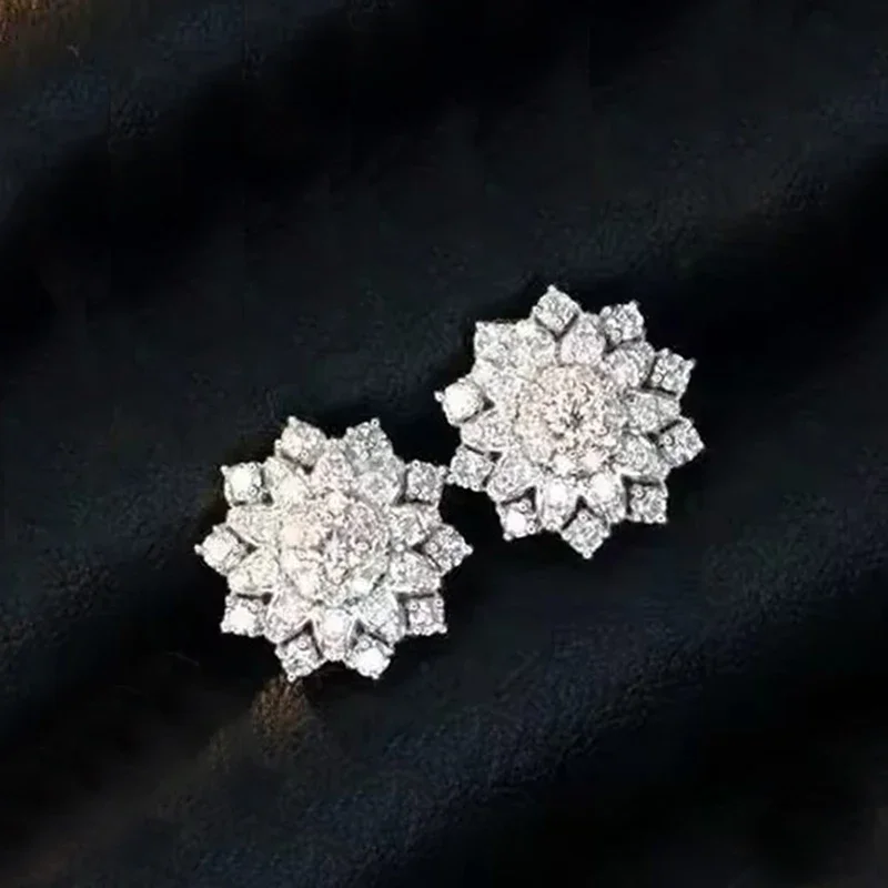 Huitan Dazzling Flower Shaped Stud Earrings Full with CZ for Women Daily Wear Temperament Accessories Fancy Gift Fashion Jewelry
