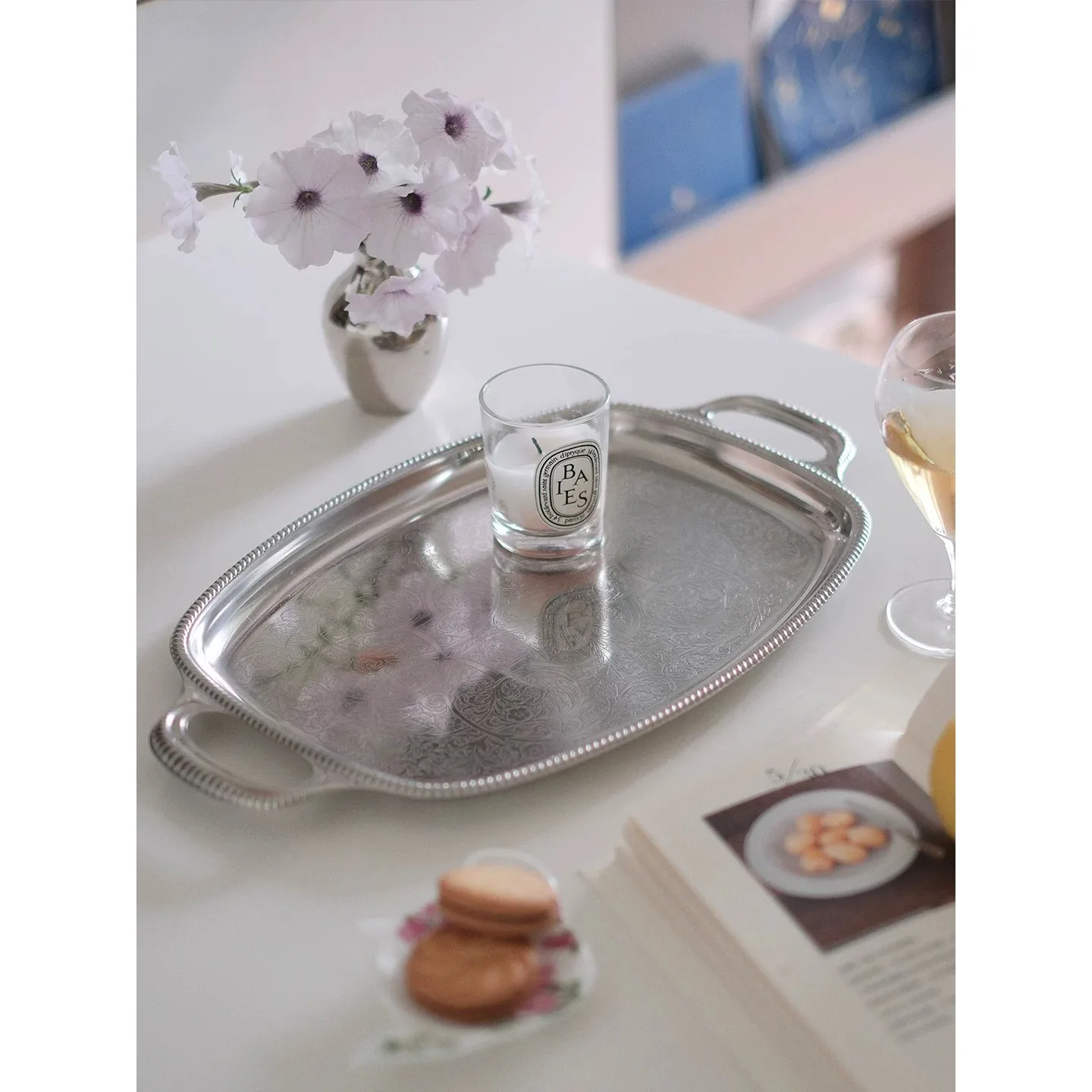 Stainless Steel Serving Tray Rectangular Luxury Decorative Tray Jewelry, Candles Home Tabletop Storage Organizer with Handles