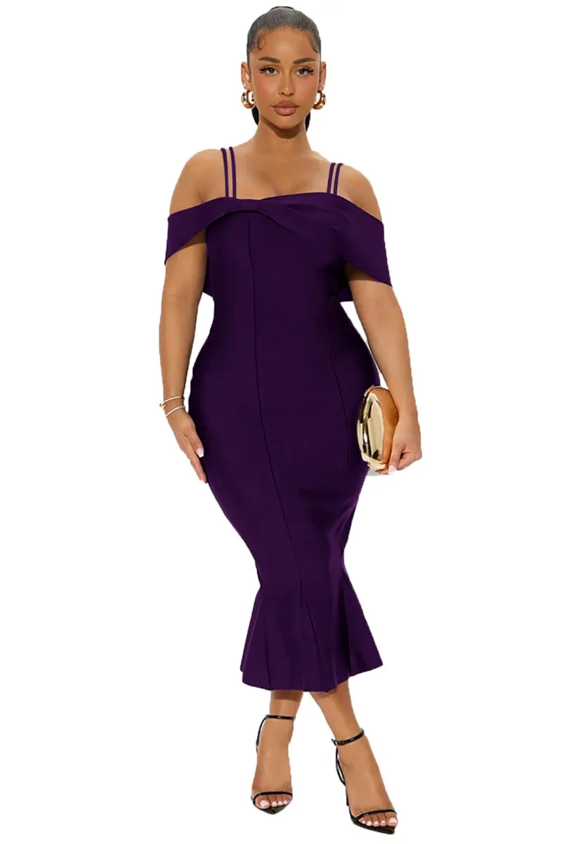 Customized women's sexy tight party dress with off shoulder camisole, MIDI skirt, ruffled cocktail party dance dress view 4