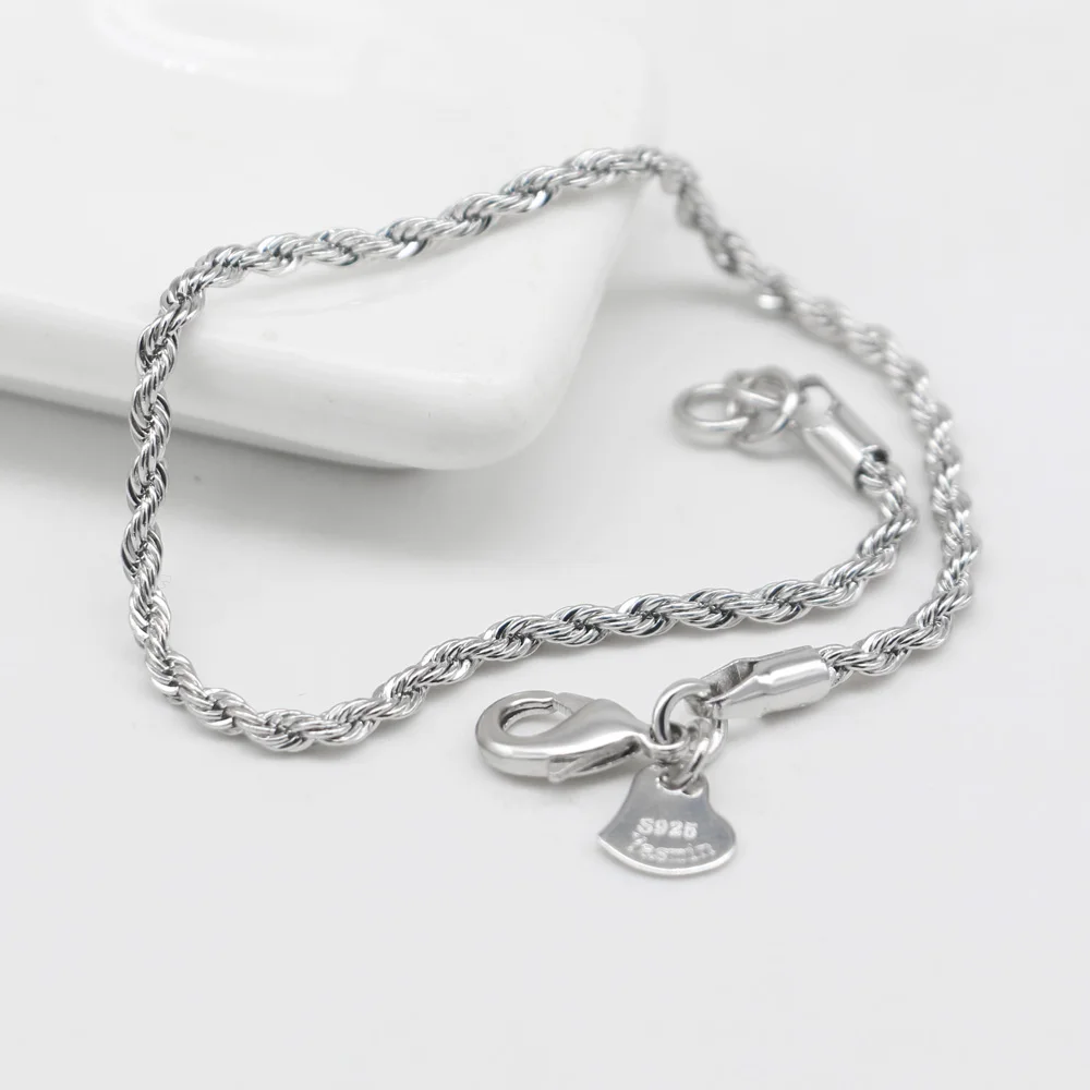 

Men's 925 Sterling Silver Twisted Chain Bracelet 2.5MM Width 7.5 Inch Length Fashion Charm Jewelry for Women Boys Bangle Gift