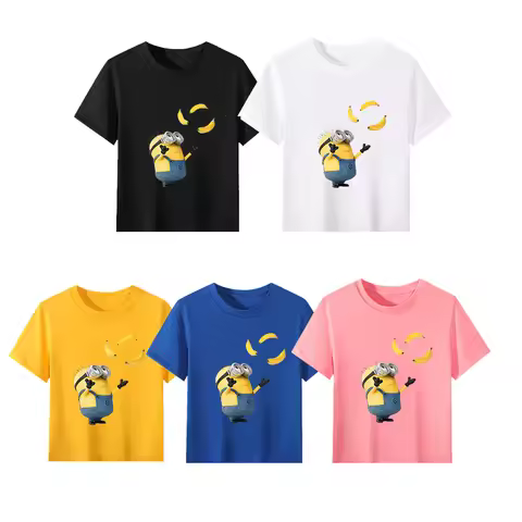 Minions Banana Playful Character Kids Cotton T Shirt Funny Action Theme Comfortable Casual Clothing for Children