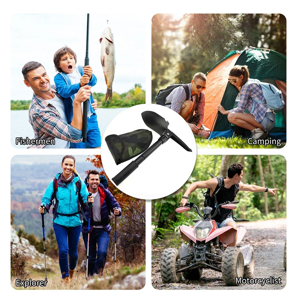 Multifunctional portable folding vehicle-mounted outdoor shovel self-defense rescue survival tool camping compass storage bag