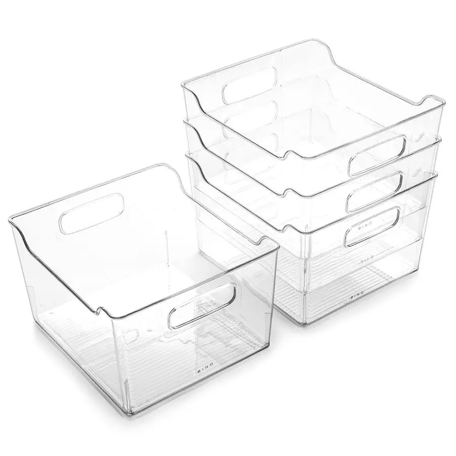

Plastic Storage Bins 4 Pack THE LODGE COLLECTION Clear Storage Containers for Organizing with Handles Pantry Kitchen Organizatio
