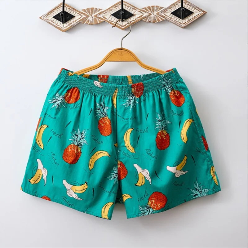 Summer Men 100% Cotton Sleep Shorts Cartoon Printed Boxer Shorts Men Loose Casual  Home Sleep Pants Plus Size Soft Underwear