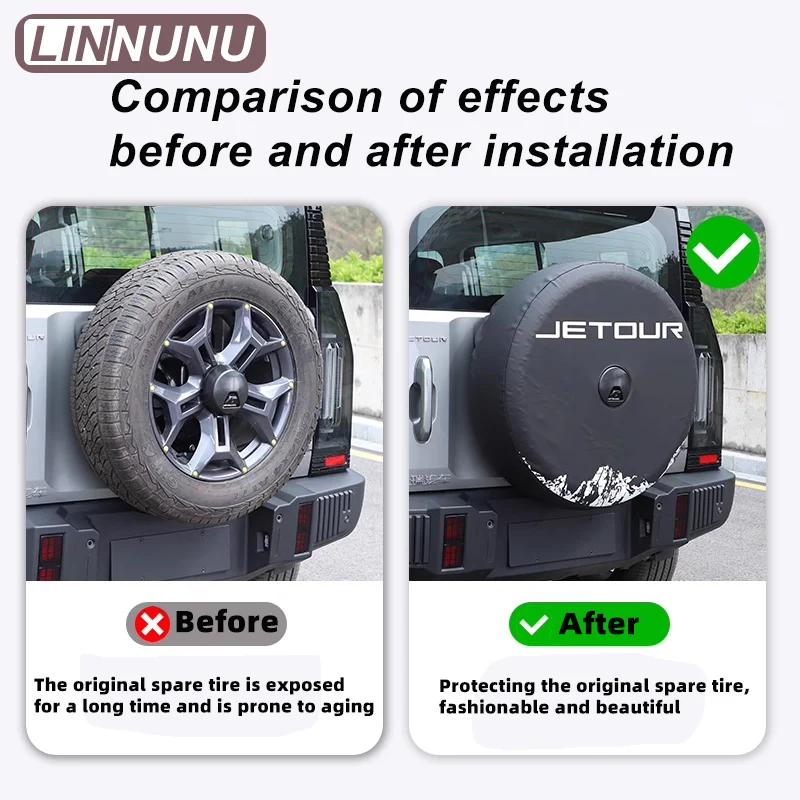 LINNUNU Spare Tire Cover For Chery Jetour T2 Traveller Leather Spare Wheel Cover Case Bag Tires Protect bag Off-Road Accessories