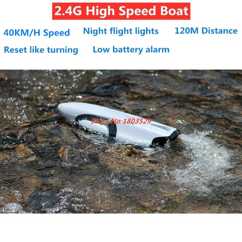 2.4 Ghz 40KM/H 35CM Electric High Speed Racing Speedboat Reset Waterproof Anti-Crash Boat Led Night Light Electric Boy Toy Gifts