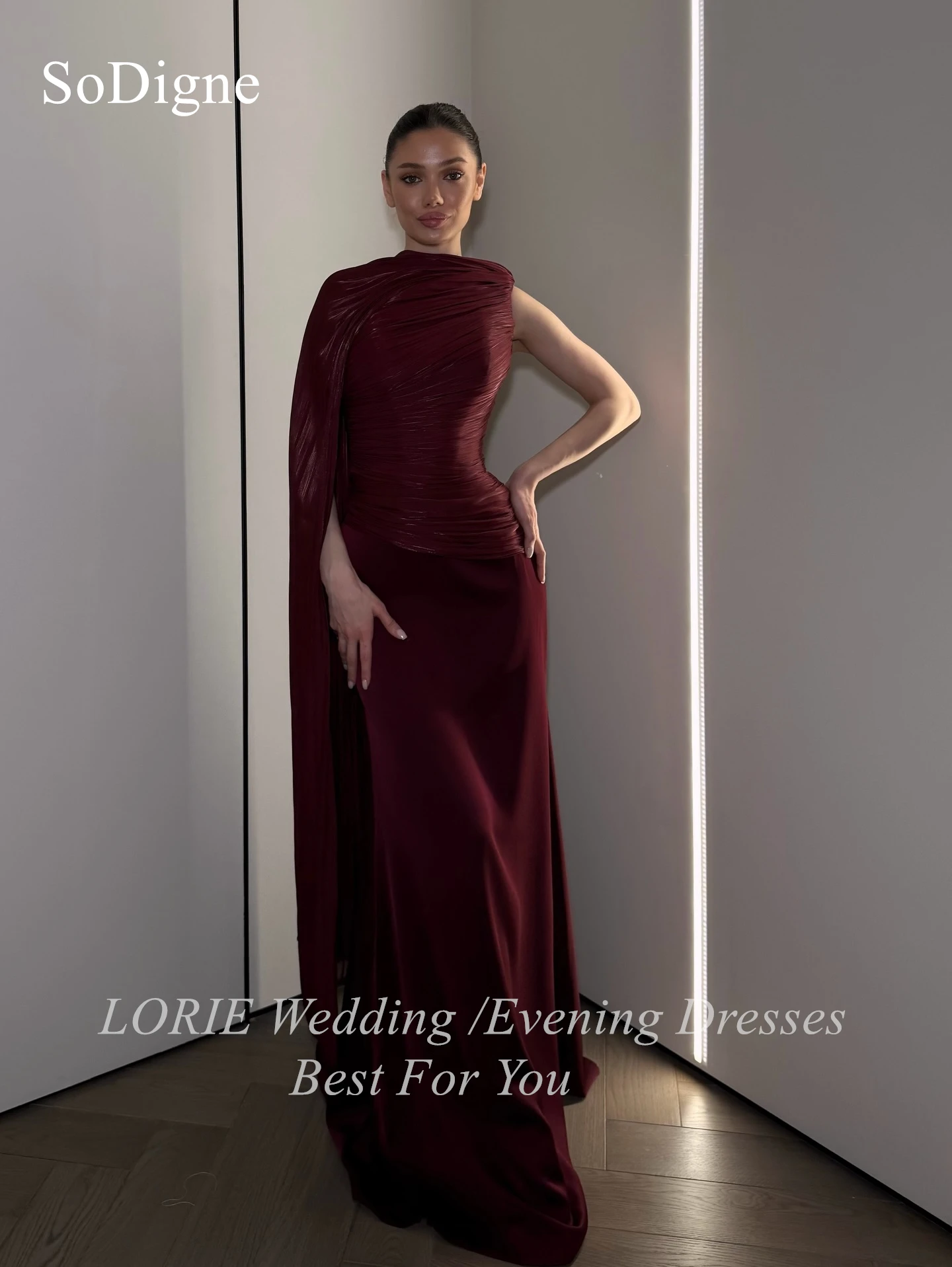 SoDigne Elagant Evening Dresses Pleated One Shoulder Sleeveless Party Gowns Long Waist-Cinching Ribbons Prom Dress Customized