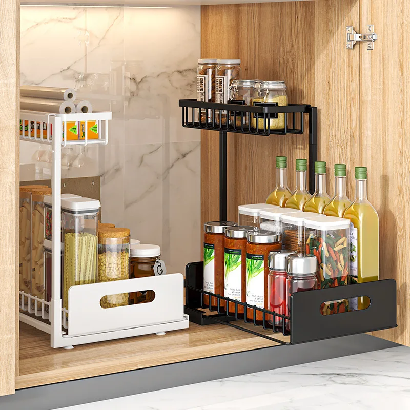 

Load-bearing Kitchen Household Cabinet Sink Multifunctional Drawer Carbon Steel Basket Pull-out Storage Rack Seasoning Box