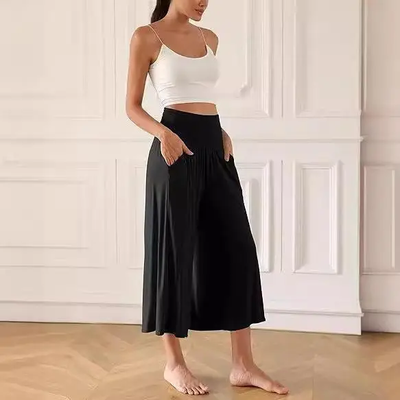 

New 2025 Women's Casual High Waist Elastic Waist Seven-Foot Pants with kets Loose Fit Comfortable Autumn Season Faion
