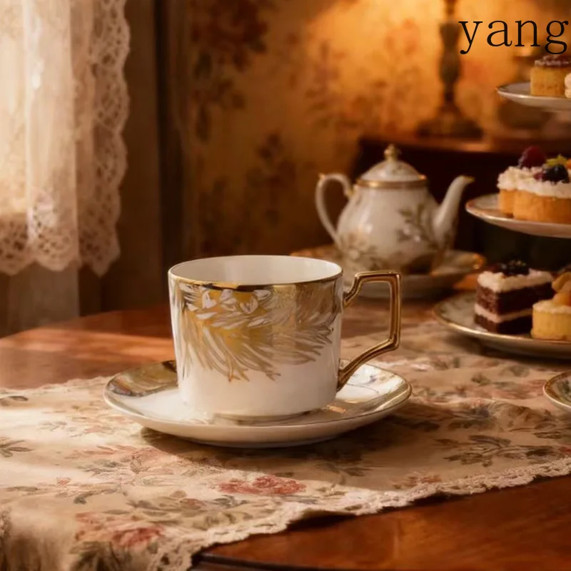 LMM electroplated ceramic cup and saucer bronzing coffee cup set business gift