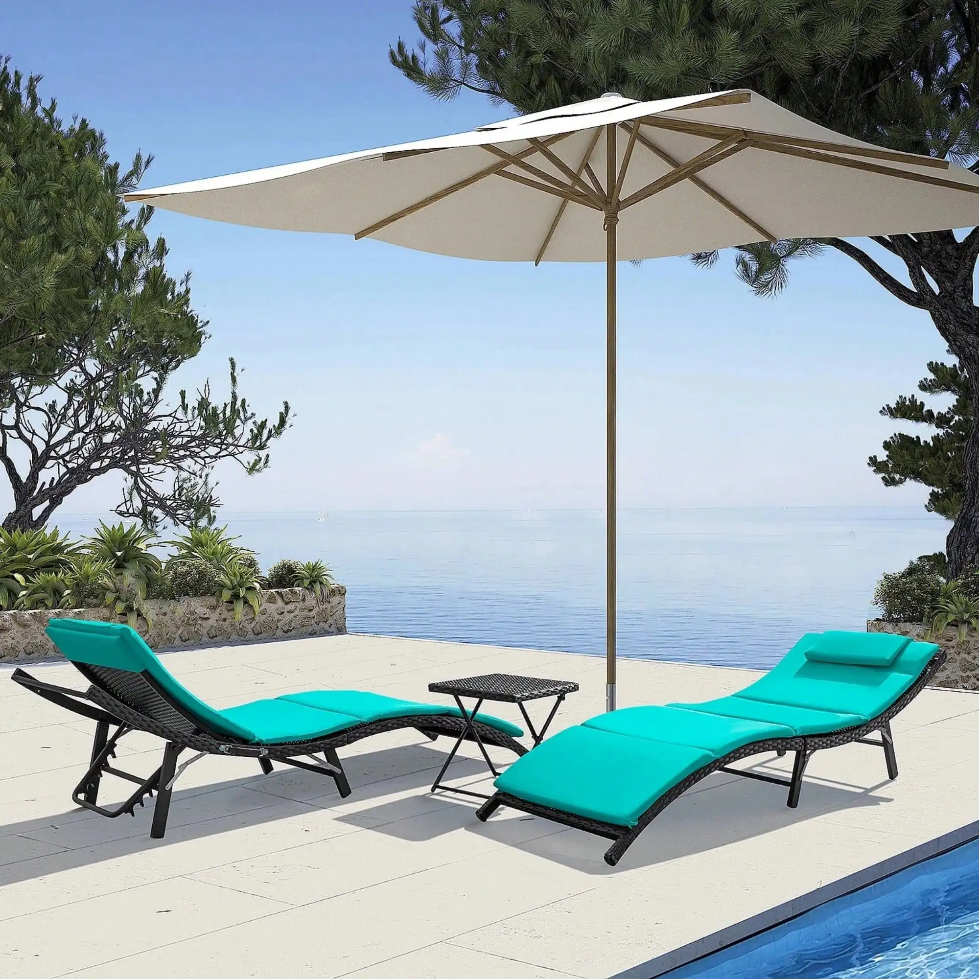 3피스 야외 파티오 라운지 의자 세트, PE 라탄 조절 - Outdoor Furniture Lounge Chair 리뷰 및 가격
