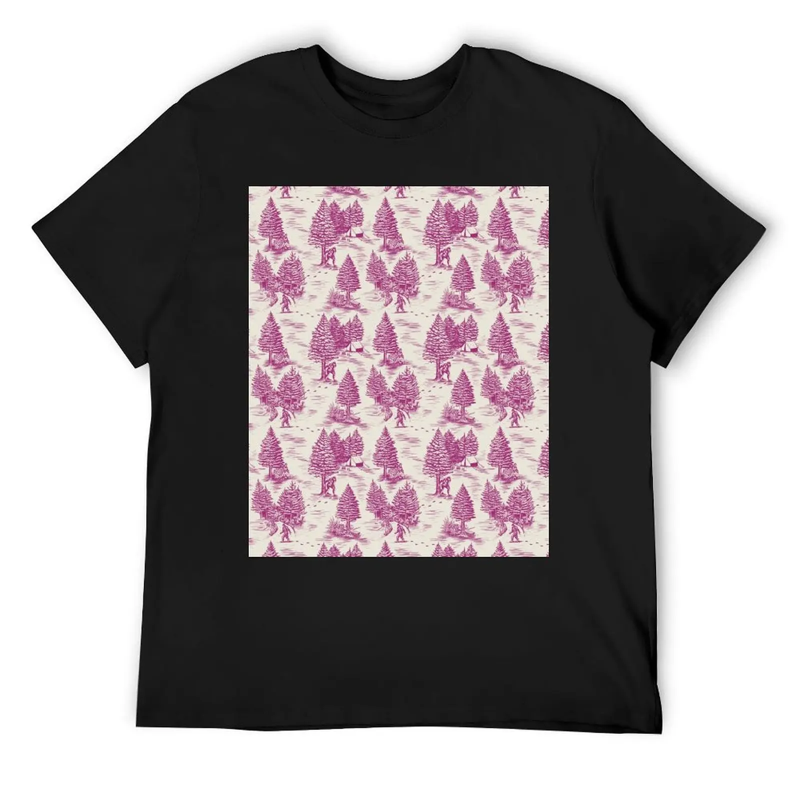 Magenta Bigfoot / Sasquatch Toile de Jouy T-Shirt anime clothes vintage t shirts outfits for men