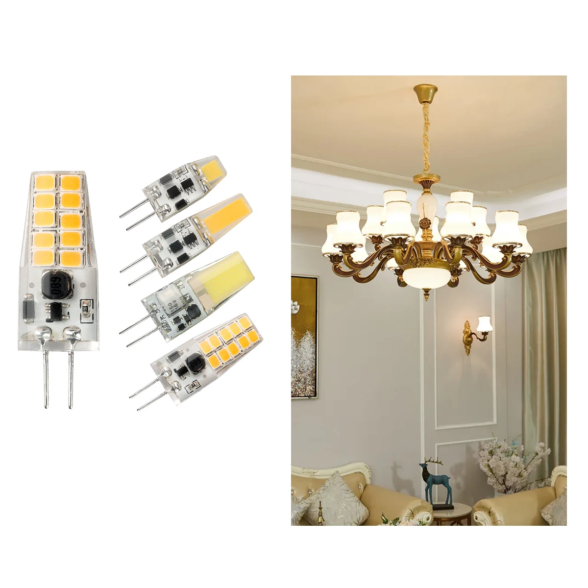 5PCS/LOT 12V LED Mini Bulb G4 Crystal Lamp Chandelier 1W 2W 3W No Strobe Warm White Light Can Replace 20W Halogen Lamp