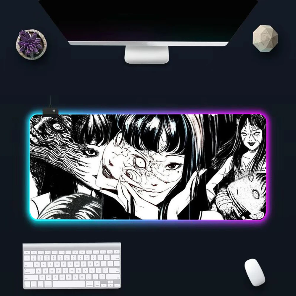 

Thriller Manga Junji Ito Tomie RGB Pc Gamer Keyboard Mouse Pad Mousepad LED Glowing Mouse Mats Rubber Gaming Computer Mausepad