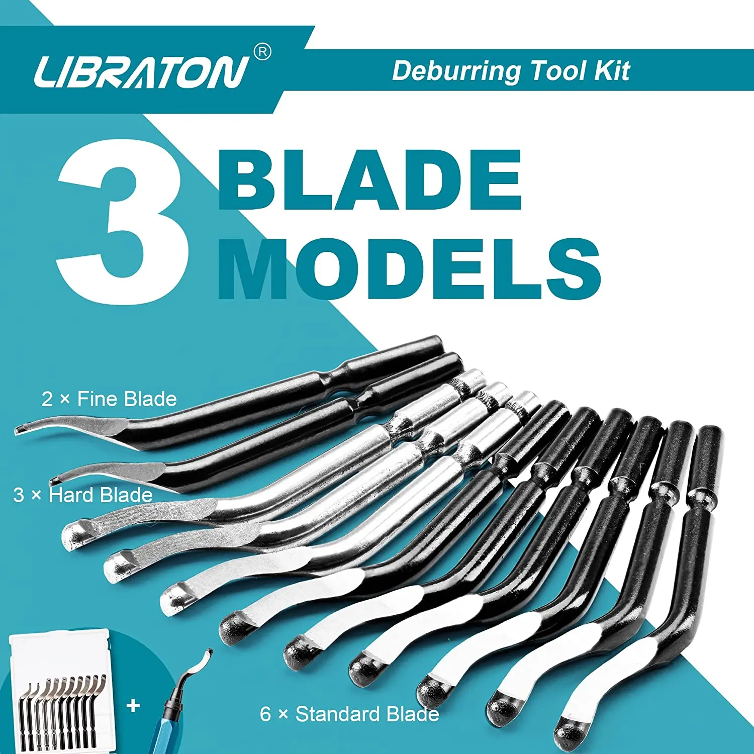 Libraton Deburring Tool com 11 lâminas de aço HSS, cabeça giratória de 360 graus, ferramenta Deburring para metal, resina, plástico, impressão 3D,