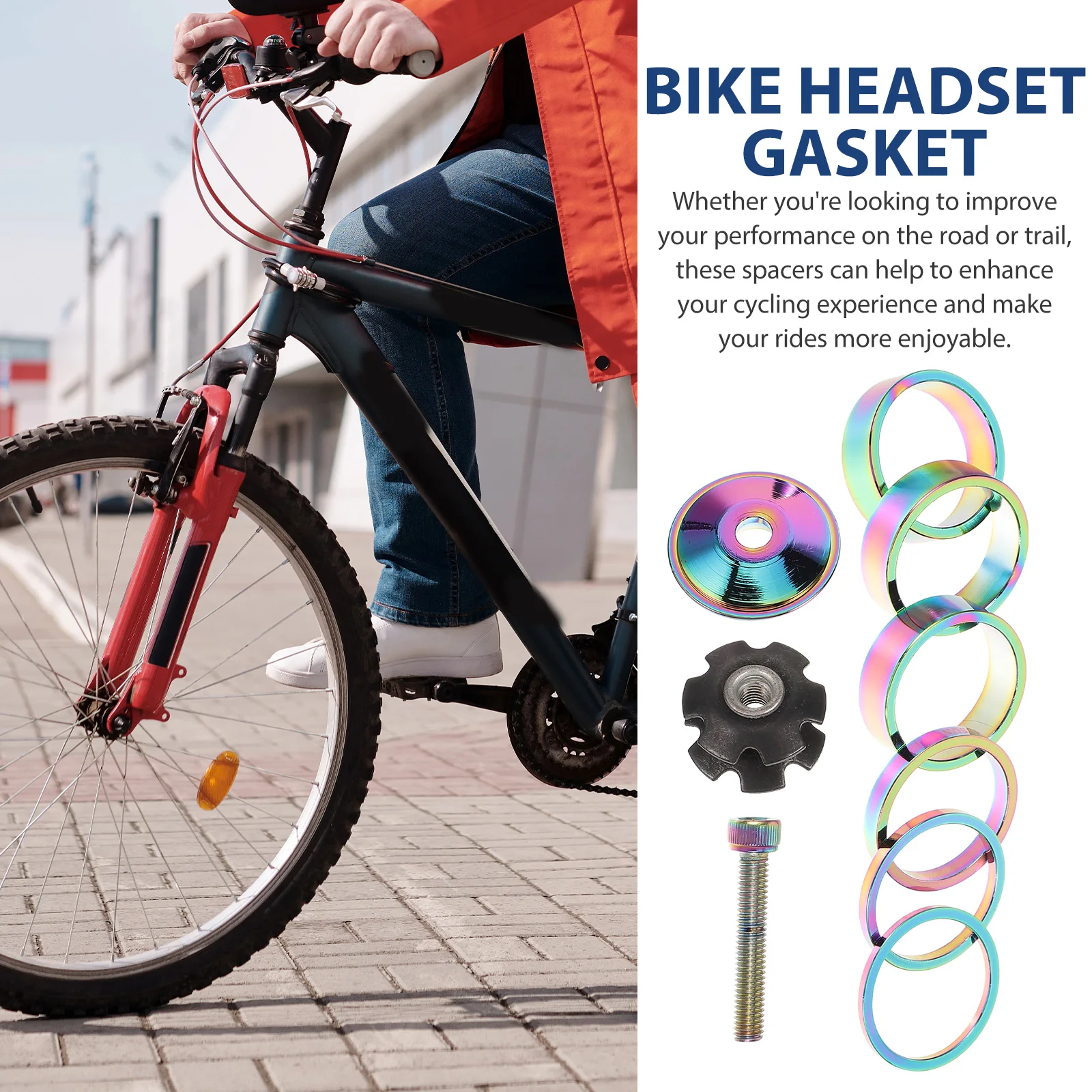

1 set Bicycle Fork Spacer Set Durable Headset Spacers Stem Gasket Road Bike Accessories Aluminum Alloy Washer Fits Most Bicycles