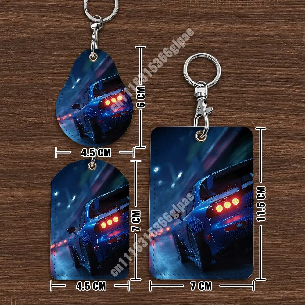 JDM Auto Racing Car T-Tokyo Drift Leather Keychain Card Holder for Airtag & ID Cards Business Bag Charm