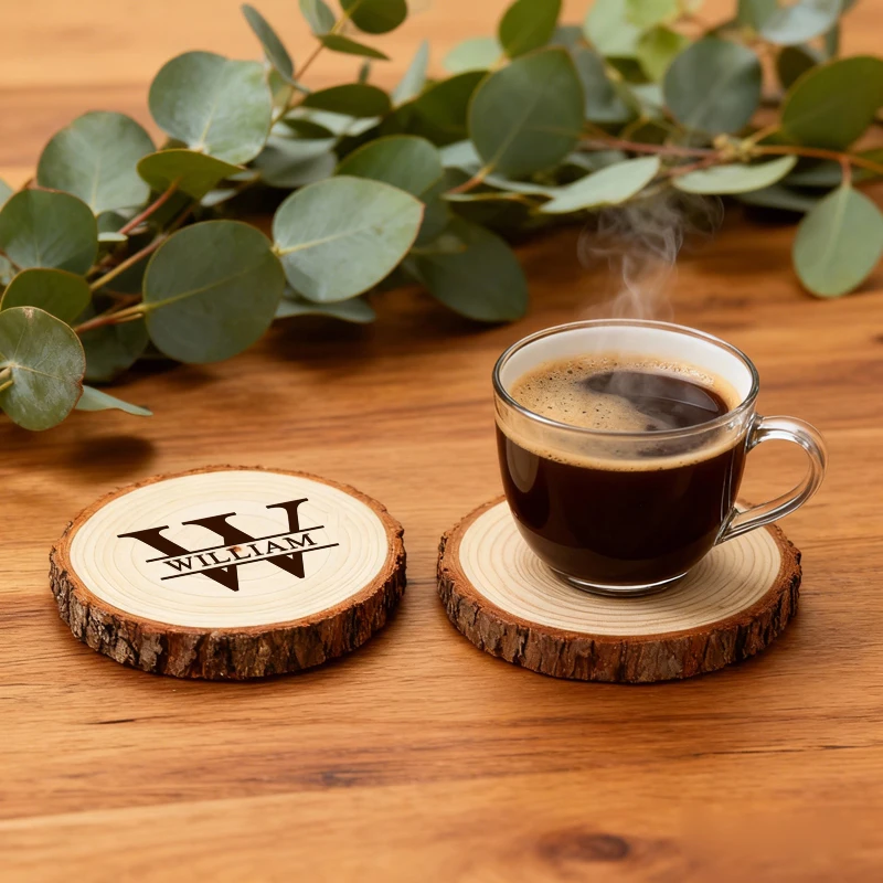1/10PCS Personalized Coaster for Your Logo, Round Wooden Coasters Custom Coasters Natural Wood Coaster, Wooden Coffee Coasters