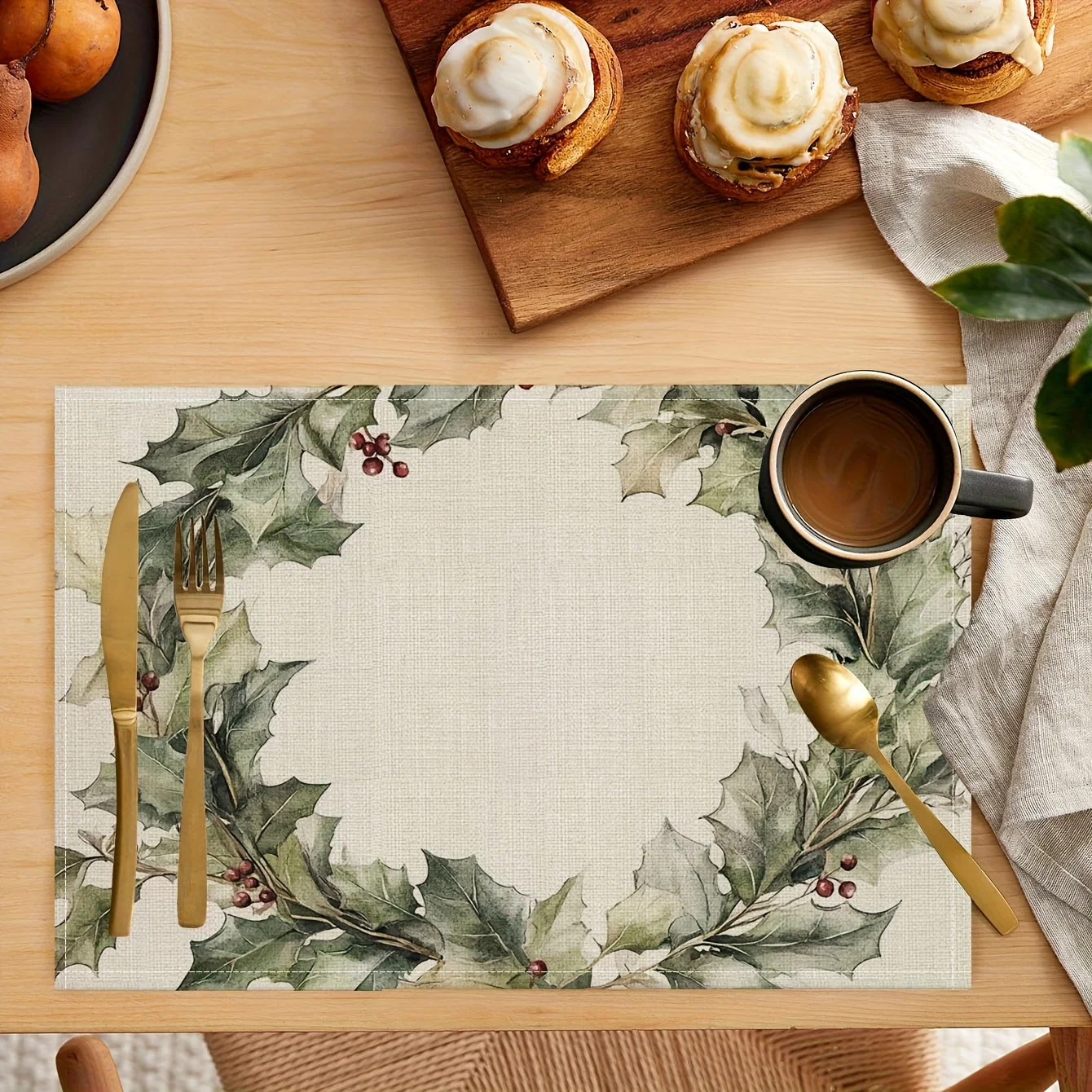 VIKAMA 4 Stück Holly Berry Tischsets für Frühstück und Nachmittagstee, Zuhause, Esstisch, Dekoration, Tischsets