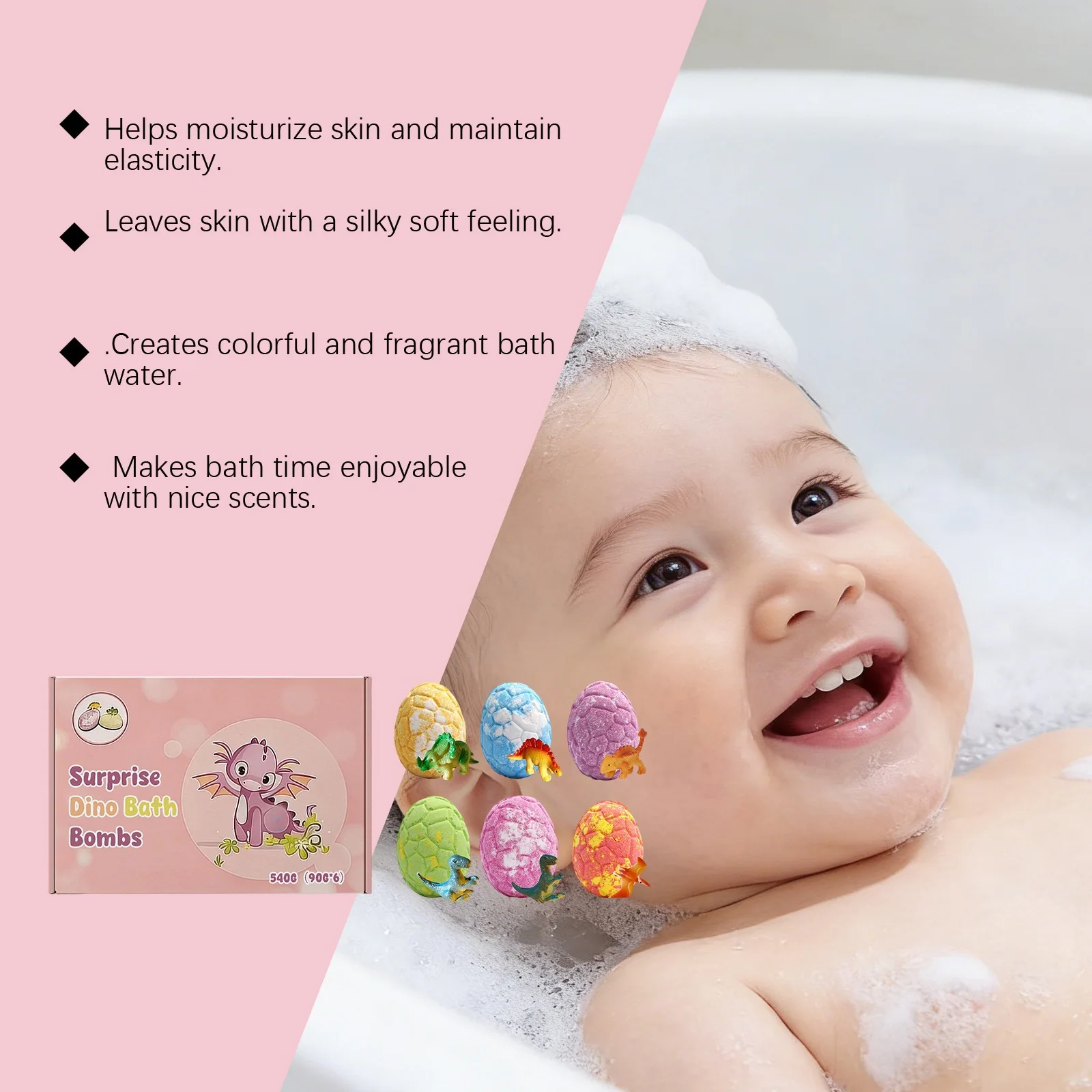 Dinosaur Egg Bath Bombs for Kids Colorful Rich Bubble Relax Shower Spa Relieve Stress Gift Moisturizing Bath Salt Balls with Toy view 6