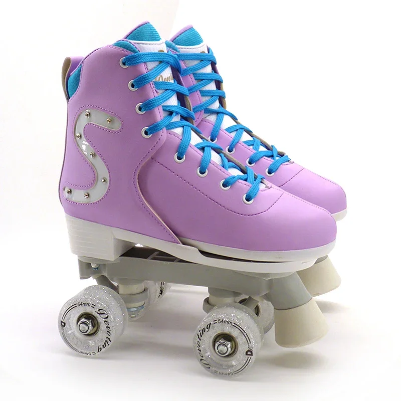 2022 New Design Adjustable Size  Flashing Wheels Quad Skates With Purple Flashing Roller