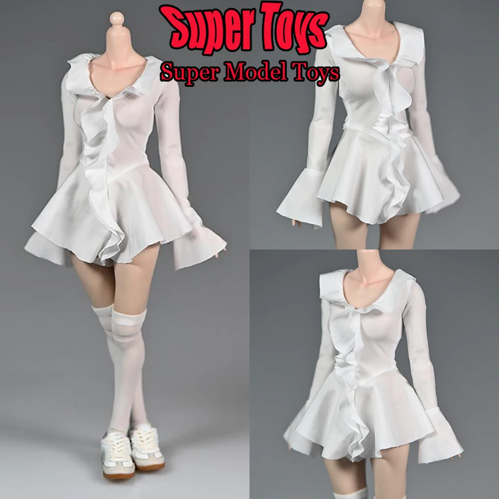 

In Stock 1/6 Scale Female Soldier Clothes Solid Color Fashion Lotus Leaf Lace Dress Fit 12-inches Action Figure Model Doll