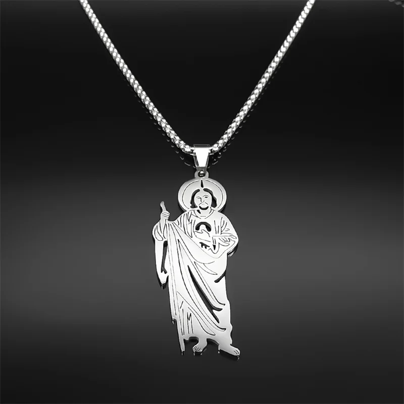 San Judas Tadeo Pendant Necklace for Men Women Stainless Steel Silver Color Saints Apostle of Jesus Chain Jewelry