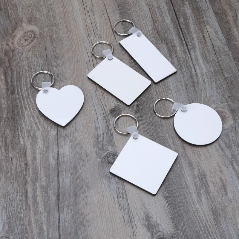 12 Pcs Sublimation Wooden Heat Pressed Keychains Double Printable White Blank