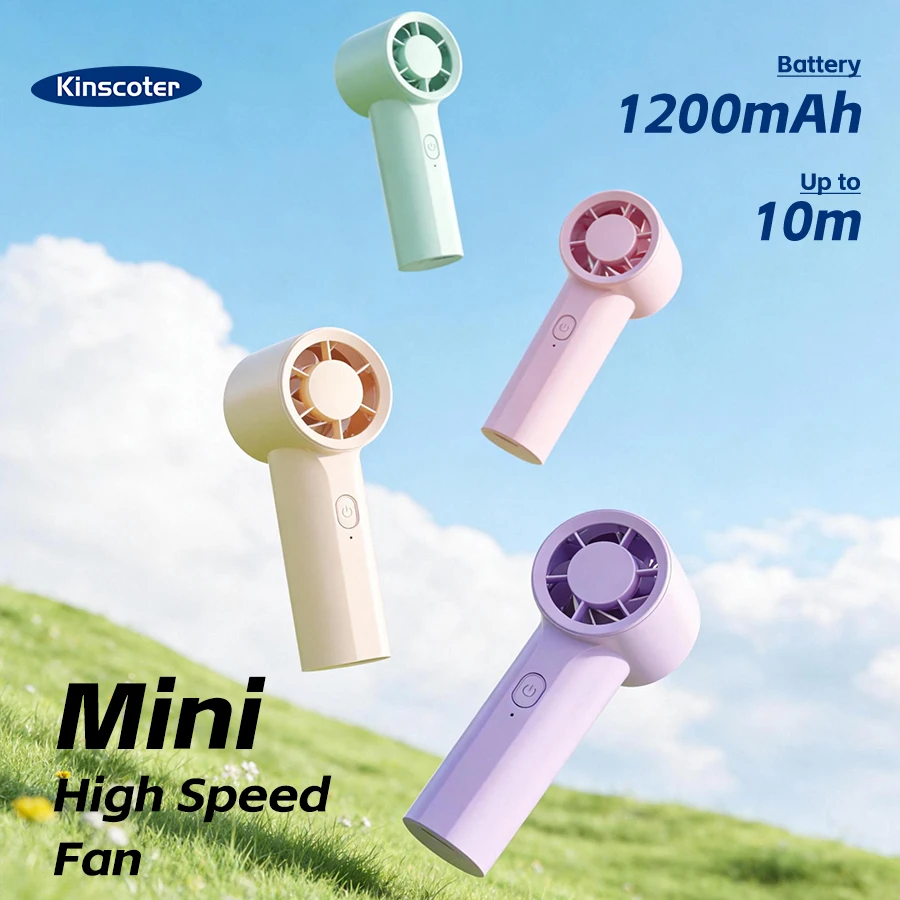

Портативный мини-вентилятор Kinscoter New Mini, 1200 мАч, бесшумный, высокоскоростной, перезаряжаемый, 3 скорости, для путешествий на открытом воздухе, карманный вентилятор