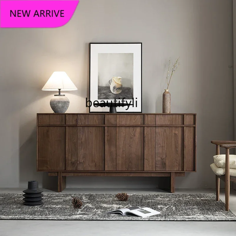 

P North American black walnut solid wood dining side cabinet Nordic wabi wind entrance locker Medieval storage cabinet