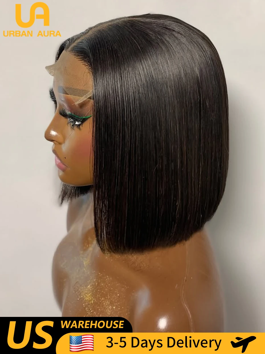 

250 Density 5x5 Glueless Short Bob 13x6 HD Transparent Lace Front Wig 13x4 Bone Straight Lace Frontal 100% Human Hair Wigs 10"